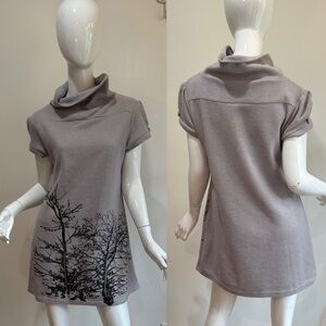 Sweater Tunic Mini Dress  Abstract Trees Winter Trees Cowl Neck
